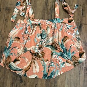 Vintage a.n.a Orange and Pink Smocked Tie Front Tank Top